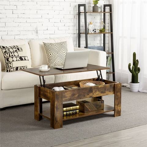 Modern 38.6" Rectangle Wooden Lift Top Coffee Table with Lower Shelf, Multiple Colors and Sizes
