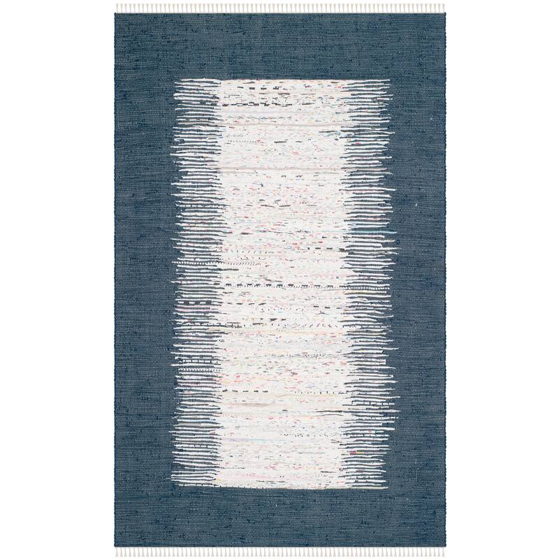 SAFAVIEH Handmade Flatweave Montauk Sidney Cotton Rug - 5' x 8' - Ivory/Navy