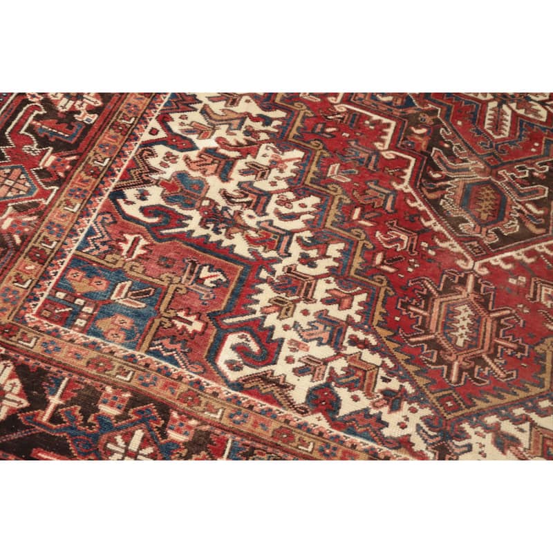 Hand Knotted Oriental 100% Wool Carpet Traditional Medallion Red Heriz Area Rug - 8' 11'' X 7' 7''