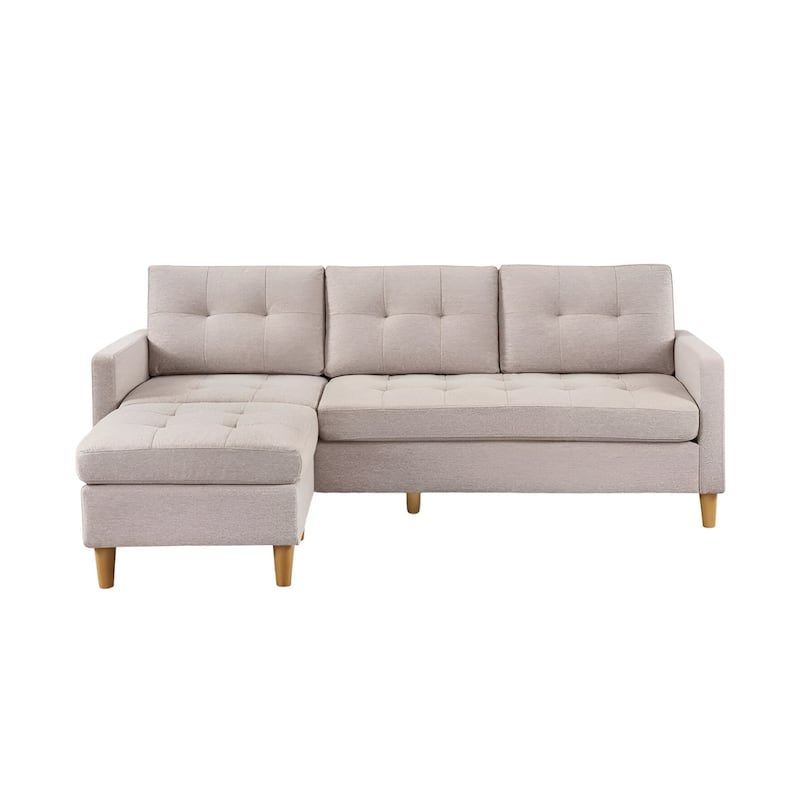 HomeRoots 87" Beige Polyester Blend Sofa With Ottoman With Natural Legs - 87