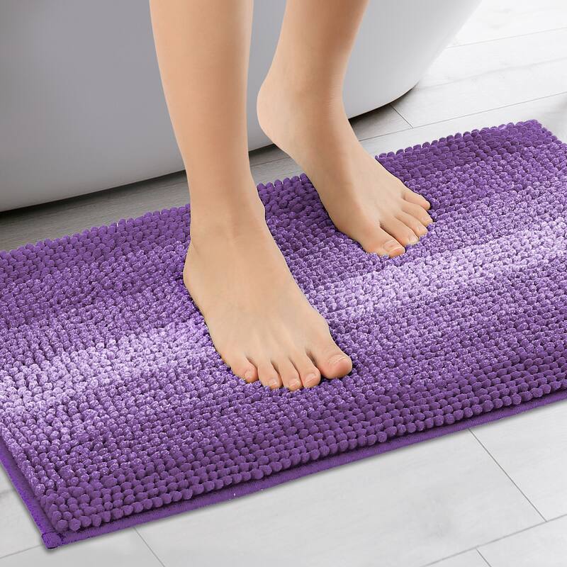 Contrasting Color Striped Bathroom Rugs, Non-Slip Plush Shaggy Bath Carpet, Bath Mats