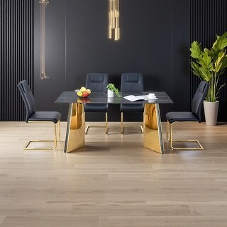 63"x31.5"x30" Textured Sintered Stone Dining Table with Stainless Steel ...