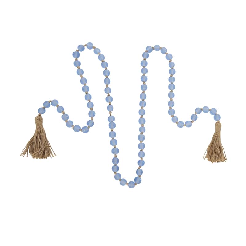 Glass Handmade Round Long Frosted Beaded Garland with Tassel with Knotted Brown Jute - Various Colors - Roche River Decor
