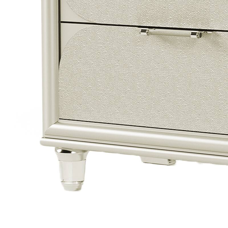 Zema Nightstand, 2 Drawers w Acrylic Handles, Silver Rubberwood, 30 Inch