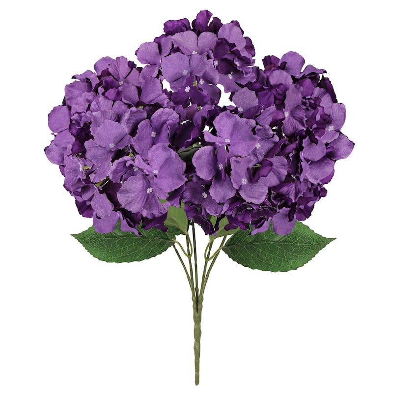Set of 2 Purple Artificial Hydrangea Flower Stem Bush Bouquet 19in - 19" L x 12" W x 12" DP