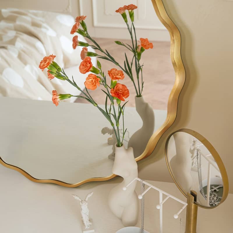 Decorative Aluminum Alloy Framed Wavy Round Wall Mirror Bathroom Vanity Mirror