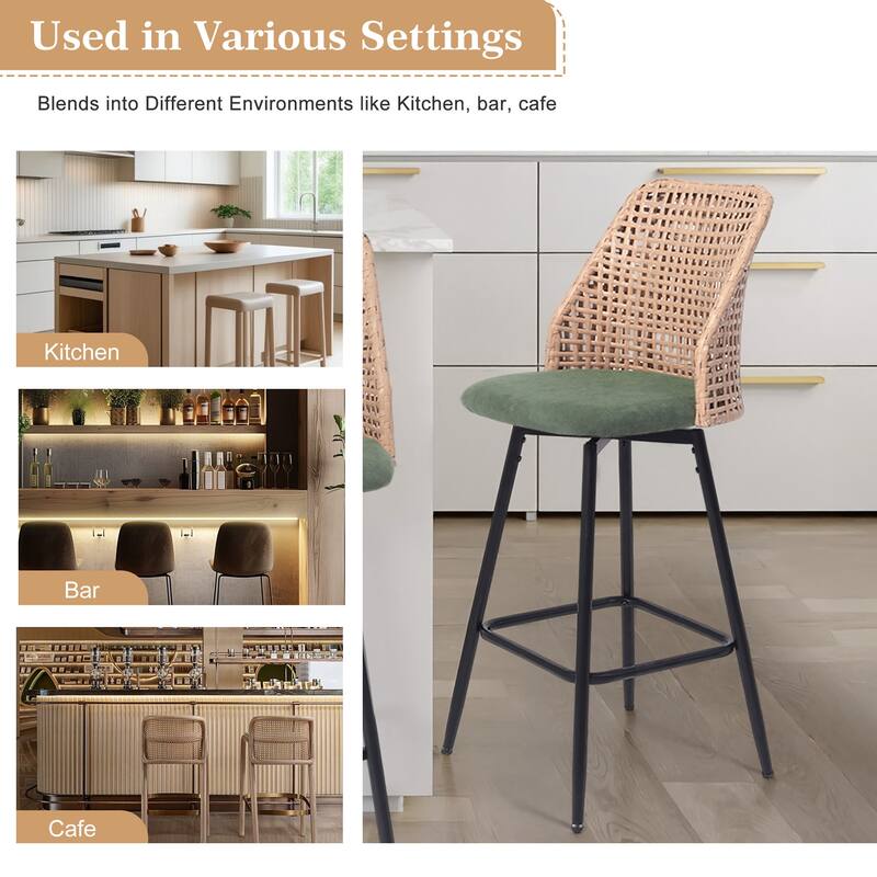 28"/29" Set of 2 Rattan Counter Height Swivel Bar Stools Chenille Cushion