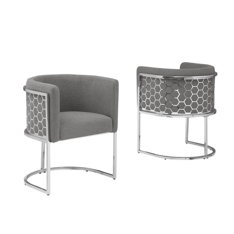 Best Quality Furniture 19" Teddy Fabric Chrome Iron Frame Set of 2.