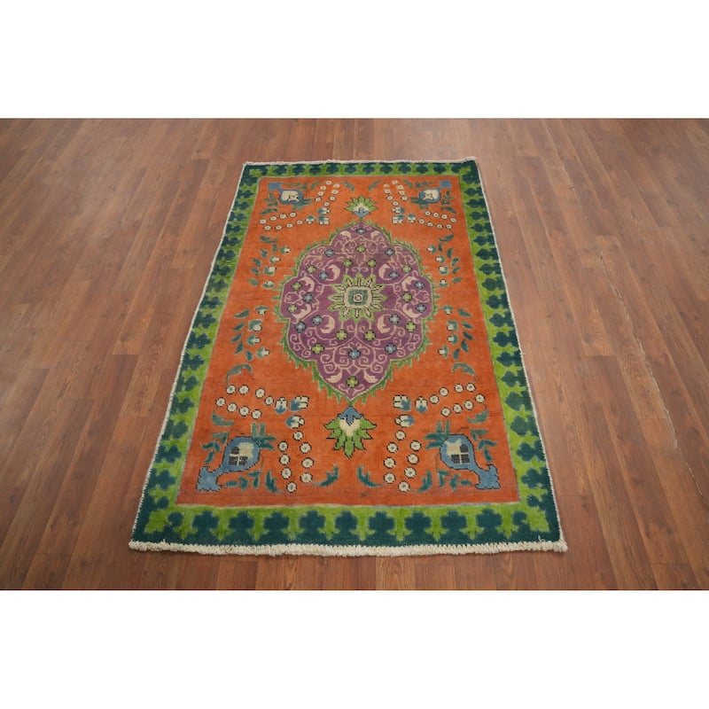 Hand Knotted Oriental 100% Wool Carpet Traditional Floral Oranges & Rust Tabriz Area Rug - 4' 10'' X 3' 1''