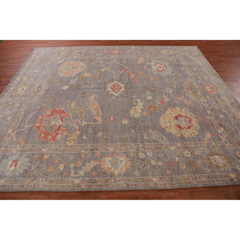 Hand Knotted Oriental 100% Wool Carpet Transitional All-Over Greys & Charcoal Oushak Area Rug - 9' 8'' X 8' 3''