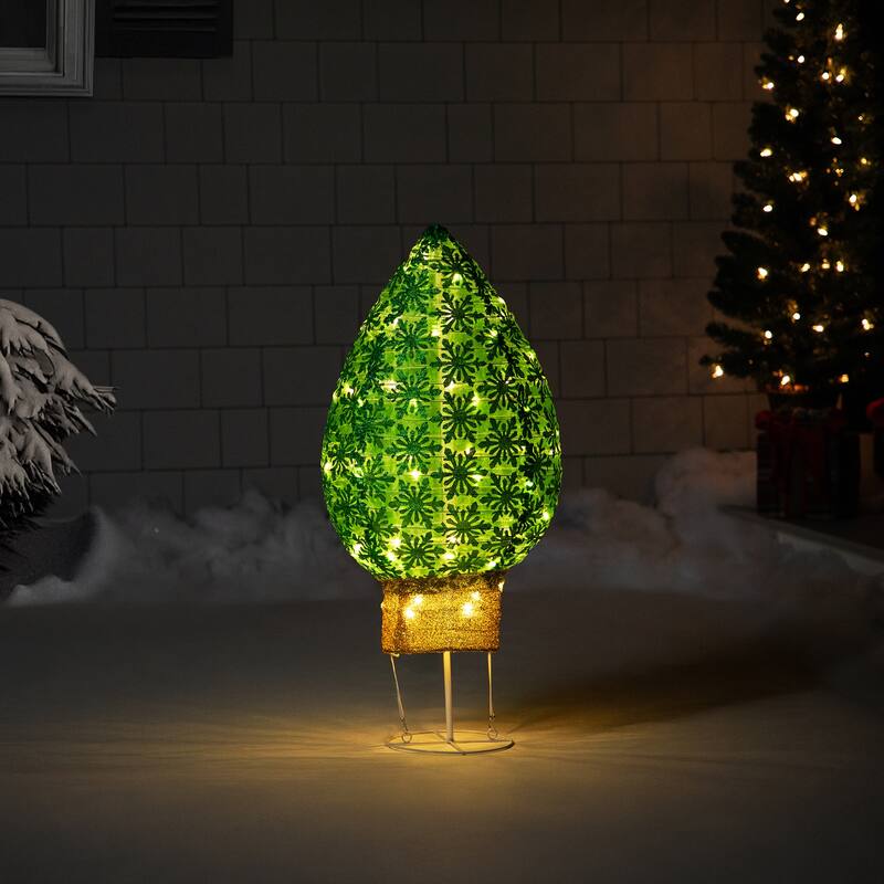 LED Lighted Retro Bulb Outdoor Christmas Decoration - 32" - Warm White - Green