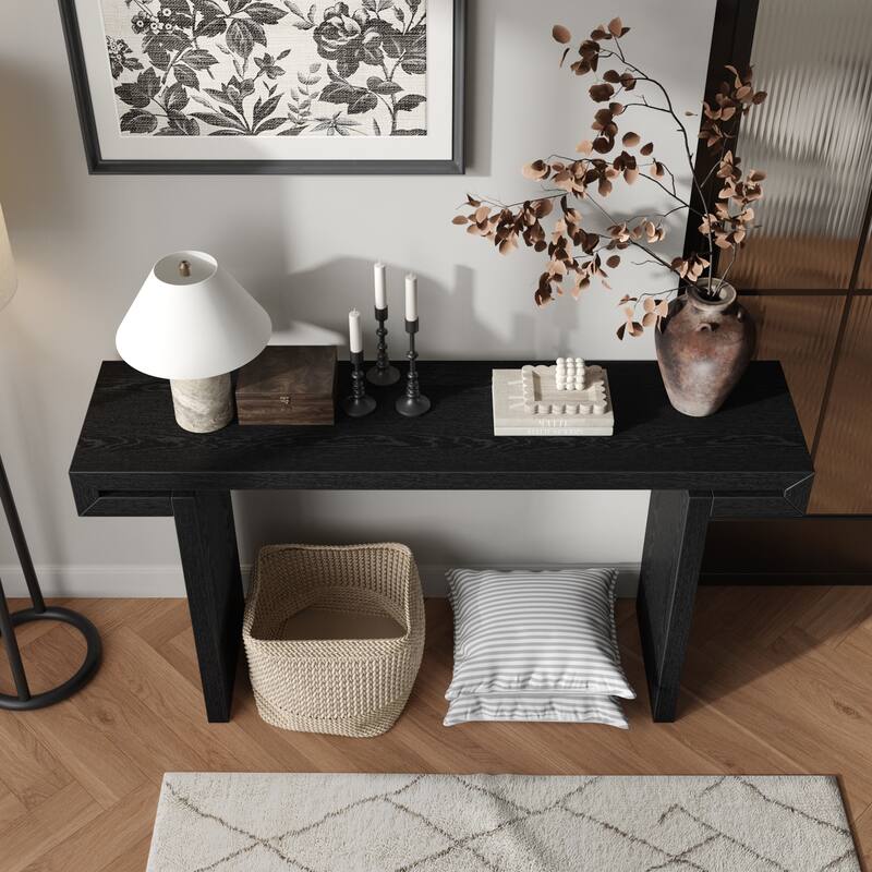 60" Rustic Farmhouse Console Table, Solid Wood Entryway Sofa Side Table for Living Room, Hallway