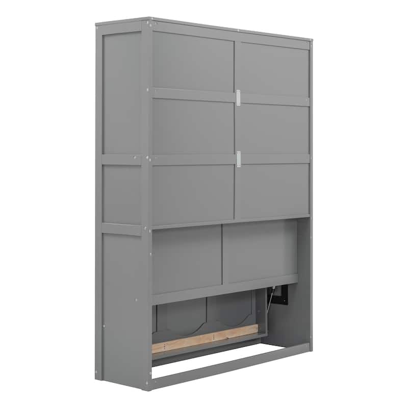 Full Size Smart Murphy Bed - Space-Saving Wall Bed with 2-Tier Storage Cabinet