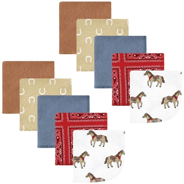 slide 1 of 1, Hudson Baby Infant Boy Flannel Cotton Washcloths, Cowboy 10 Pack, One Size - Cowboy 10 Pack - One Size One Size - Cowboy 10 Pack