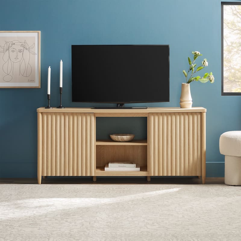 Middlebrook Scandinavian Reeded 58-inch TV Stand with Storage - Coastal Oak