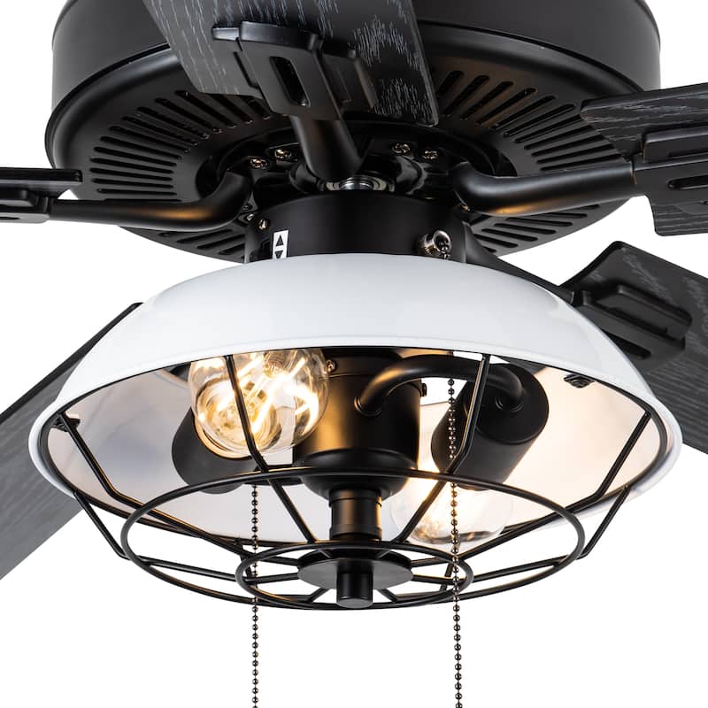 Hudson River of Goods White and Black Metal 52-inch 2-Light Ceiling Fan - 52" x 52" x 13.5"/18.5"