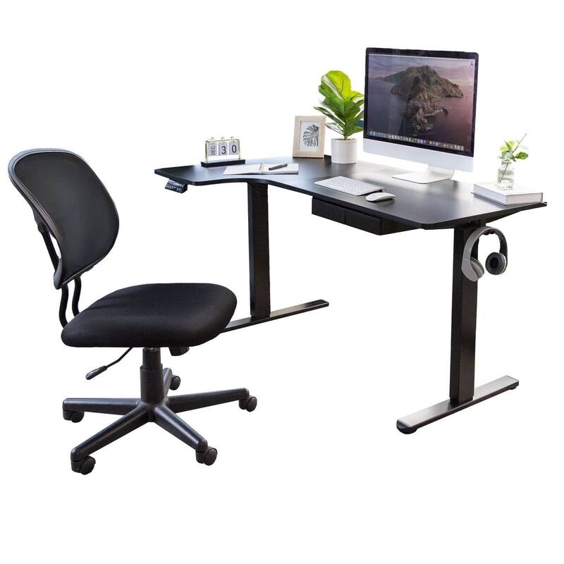 Mount-It! 57"W L-Shaped Adjustable Particle Board Standing Desk, Black (MI-15002)