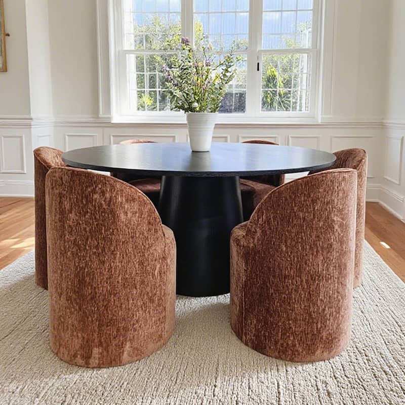 Chenille Rolling Upholstered Dining Chair with Wheels (Set of 4)