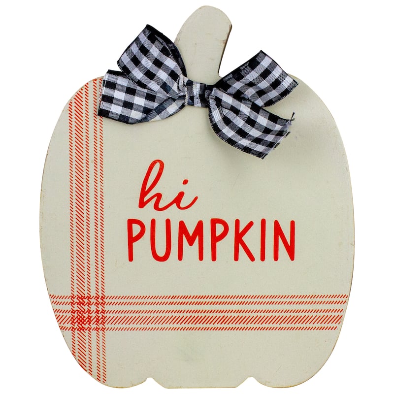 Fall Harvest Wooden "Hi Pumpkin" and "Welcome Fall" Plaques with Bow - 8" - Set of 2