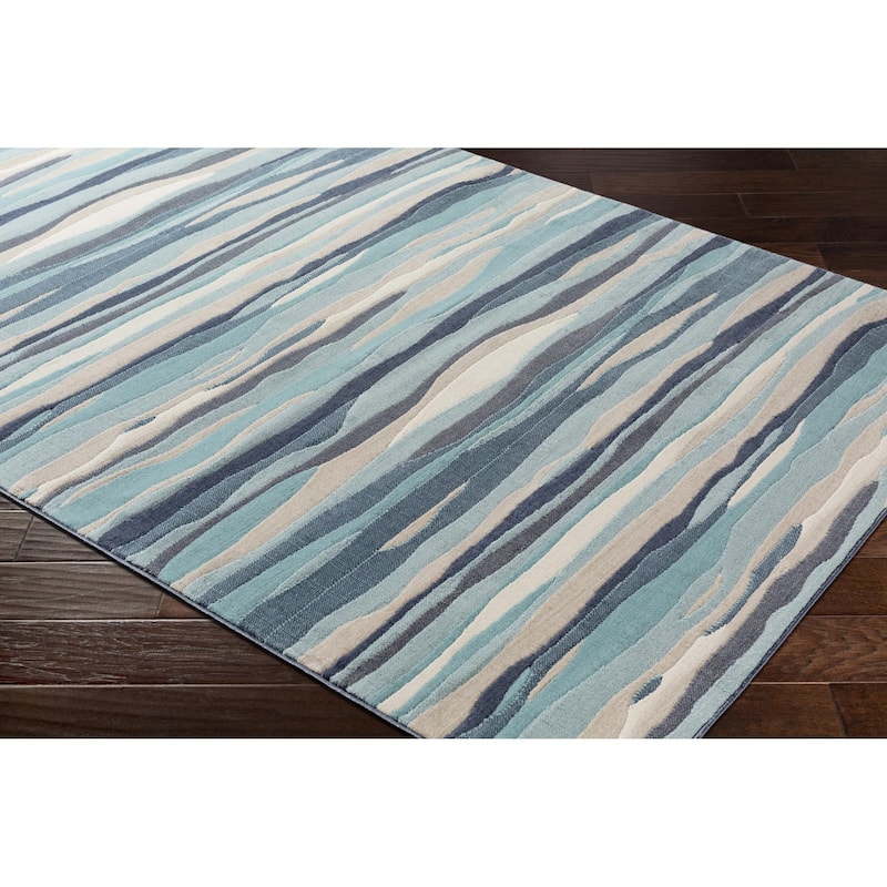 Livabliss City Aqua Wavy Stripes Area Rug