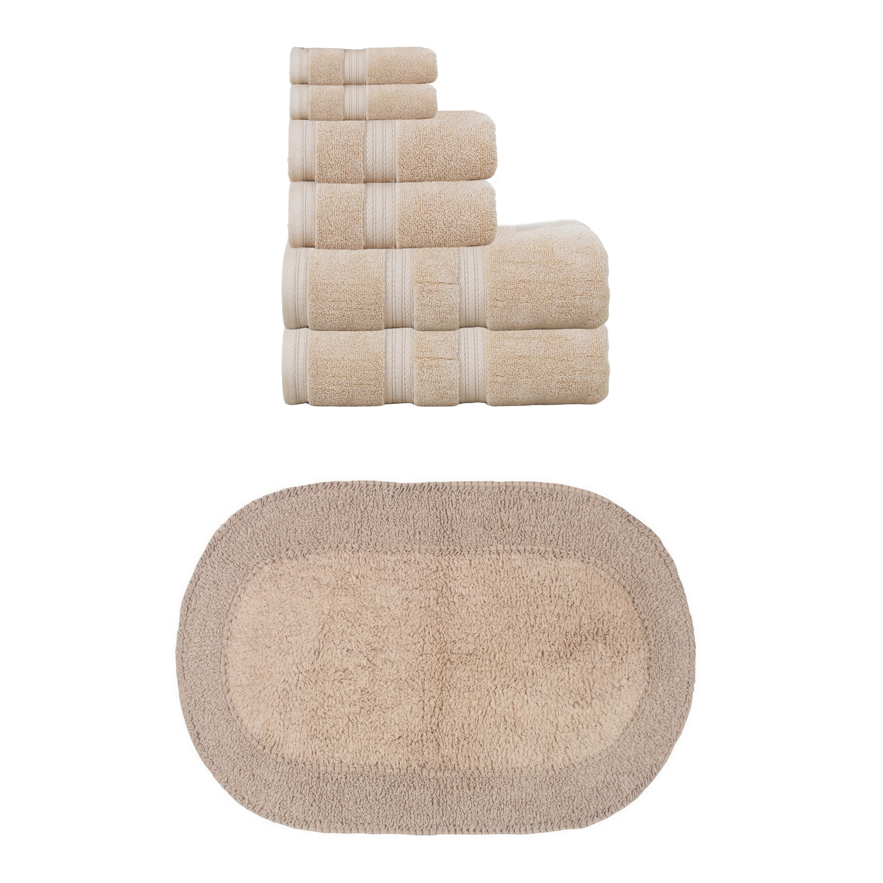 Home Weavers Double Ruffle Collection 100% Soft Cotton 6 Pc Towel Set & 1 Pc 21x34" Bath Rug, Machine Washable (Set of 7)