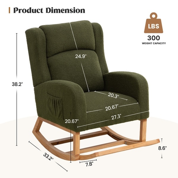 dimension image slide 3 of 5, HOMYKA 27.3" Wide Rocking Chair for Nursery Room