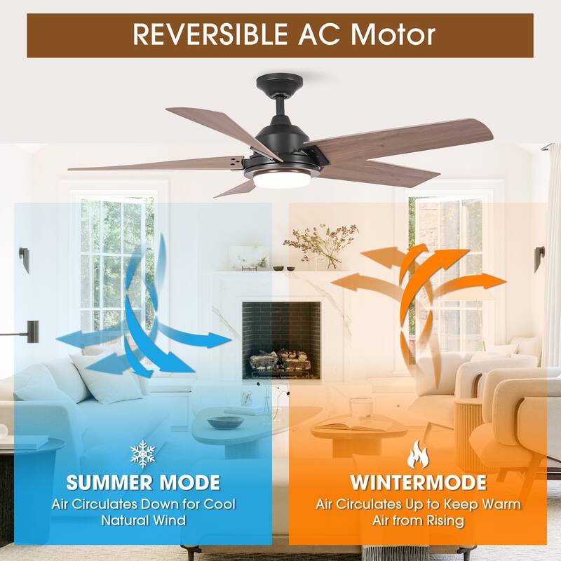 52" Farmhouse Integrated LED Black Dimmable Ceiling Fan with Light and Remote - 52" D x 52" W x 13.2" H