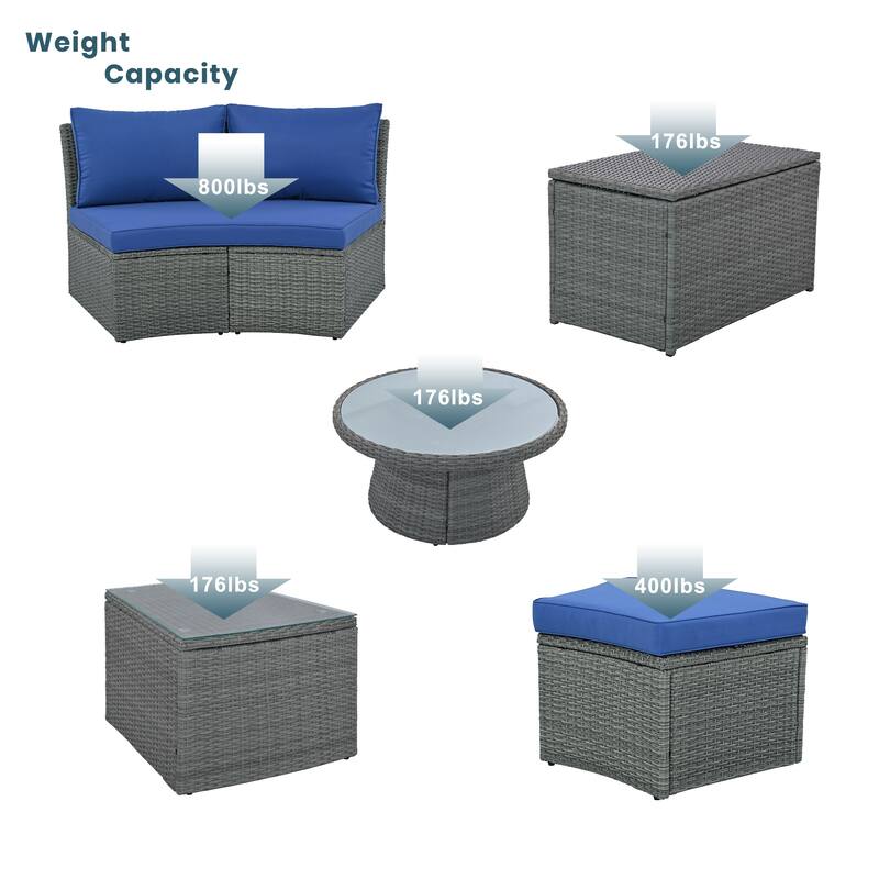 10-Pieces Half Round Patio Sofa Set with 1 Foffee Table