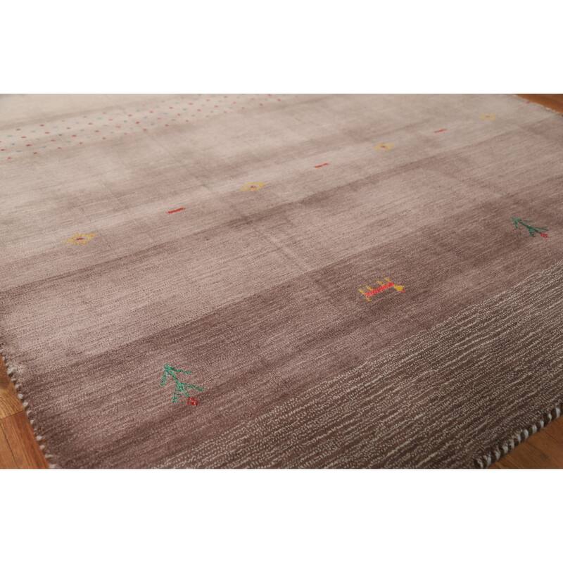 Brown Tribal Gabbeh Indian Rug Hand-Knotted Wool Carpet - 4'2" x 5'10" - 4'2" x 5'10" - Brown