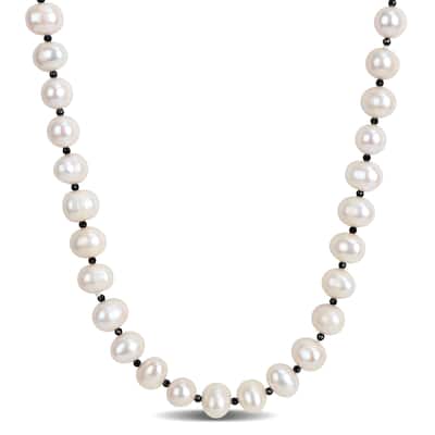 Miadora 7-8mm Cultured Freshwater Pearl and Black Spinel Stackable Endless Necklace - 32 in