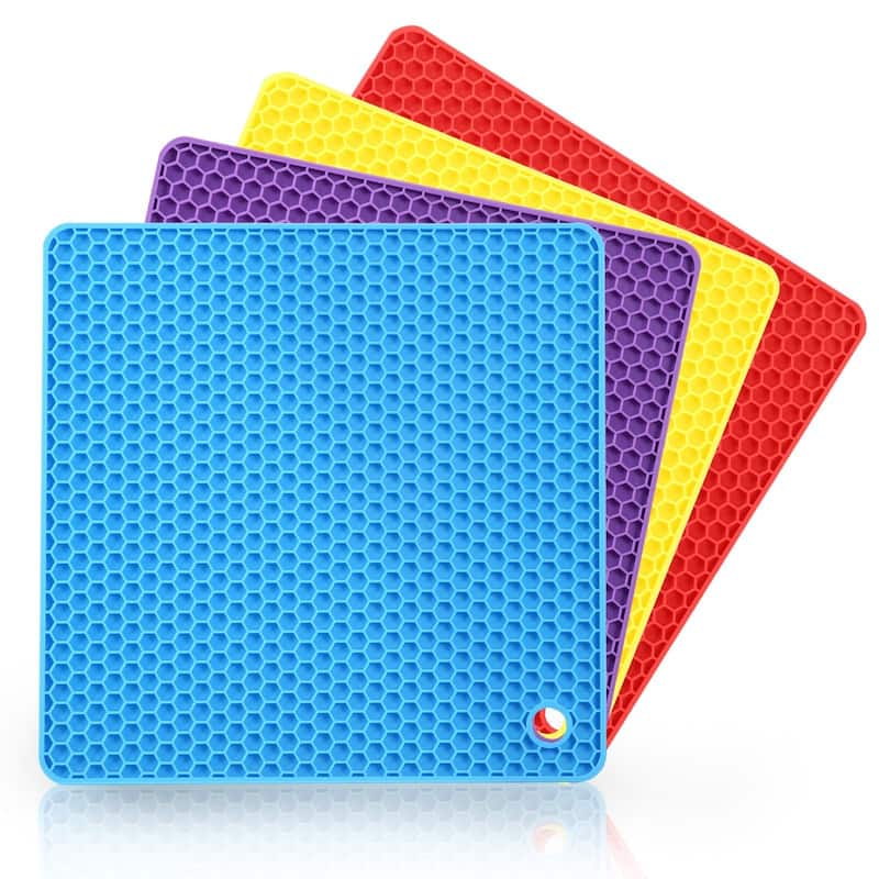 4 Pcs Silicone Trivets Mats for Hot Dishes, Pots and Pans, Hot Pads for Kitchen, Non Slip Heat Resistant Mat - Multi
