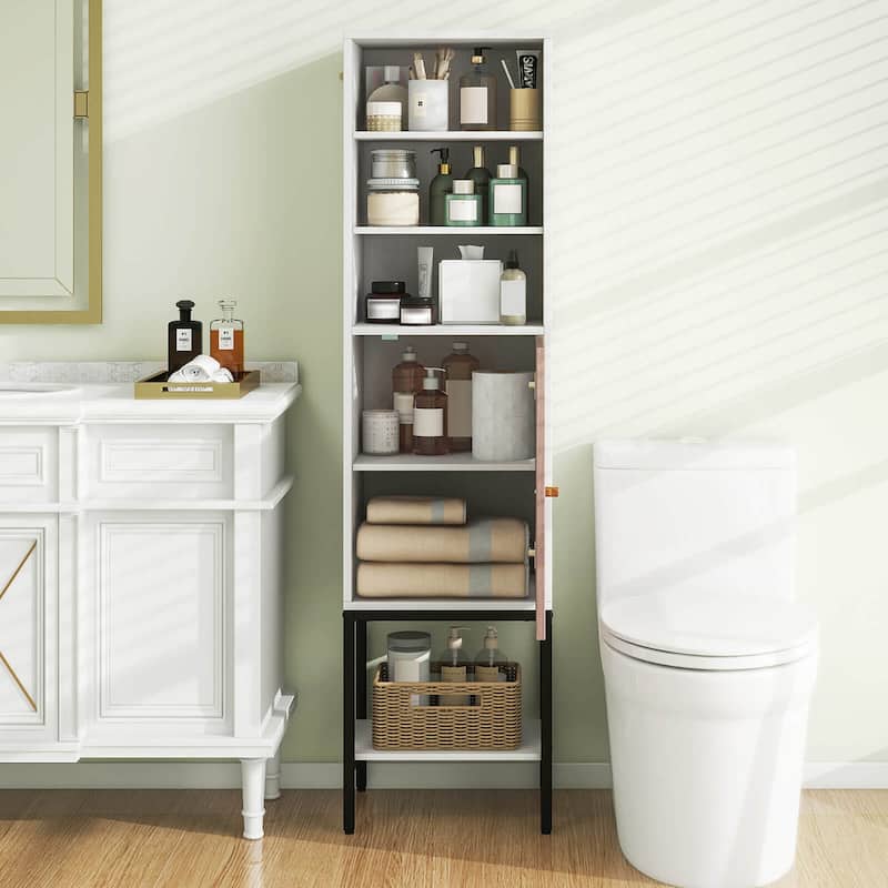Costway 57" Bathroom Tall Cabinet with 1 Door and 4 Shelves - See Details