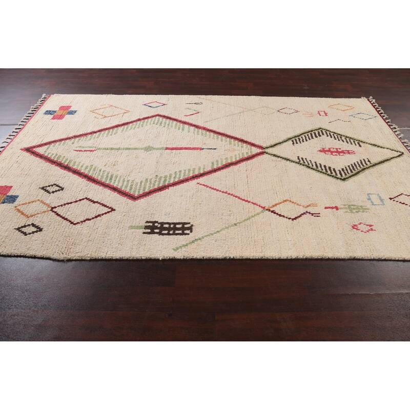 Tribal Oriental Moroccan Wool Area Rug Hand-knotted Home Decor Carpet - 6'1" x 9'9"