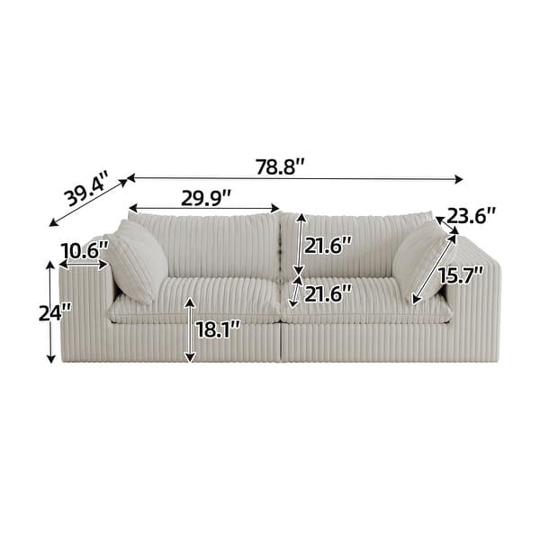 dimension image slide 10 of 20, Modular Sectional Sofa Corduroy Upholstered Sleeper Sofa Convertible Cloud Accent Couch Deep Seat Chaise Lounge, DIY Combination