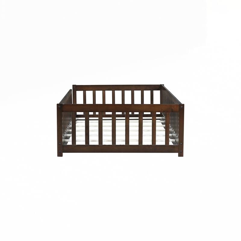 Rubber Wood Floor Bed with Fence without Door