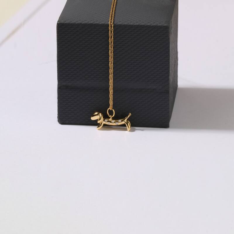 1/20ct Diamond Dachshund Dog Pendant Necklace in Gold Plated Silver for Women
