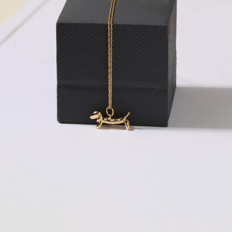 1/20ct TDW Diamond Animal Giraffe, Bunny and Dachshund Dog Necklace in Gold Plated Silver for Women