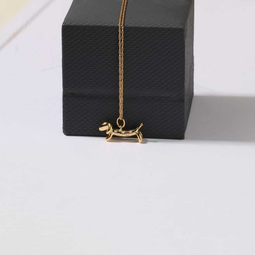 1/20ct TDW Diamond Animal Giraffe, Bunny and Dachshund Dog Necklace in Gold Plated Silver for Women