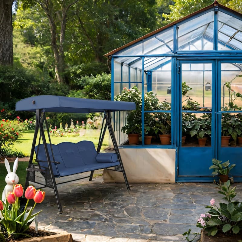 Steel 3-Person Outdoor Canopy Swing With Stand