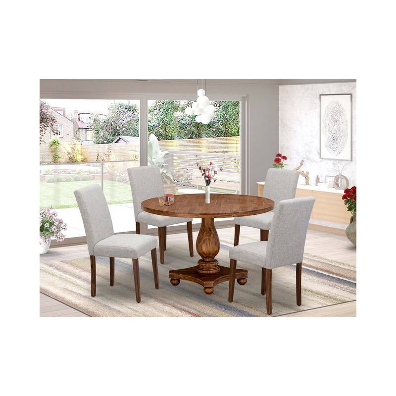 HomeStock 5-Piece Round Natural Oak Finish Solid Wood Top Dining Table with 4 Parson Chair