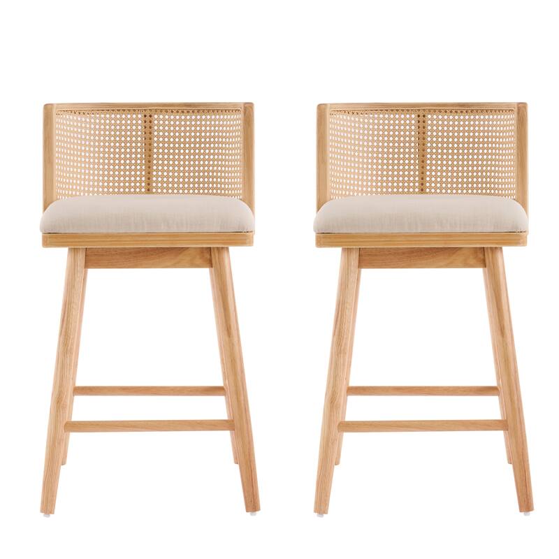 Roomfitters Talia Indoor Rubberwood Counter Stools with Rattan Back, Set of 2 - Set of 2