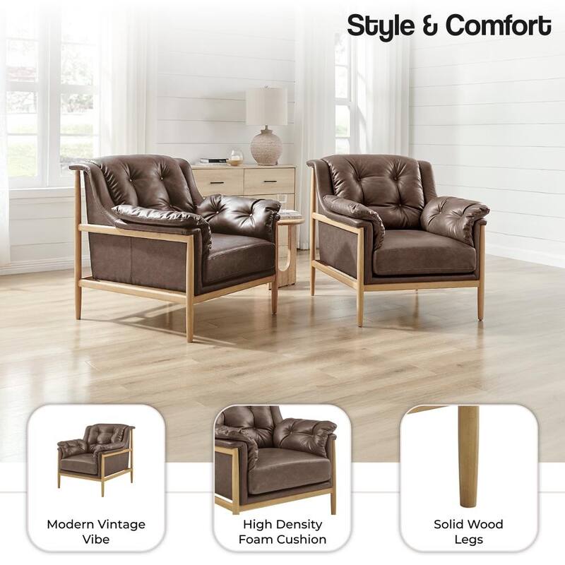 NPD Furniture Larry Faux Leather Tufted Accent Arm Chair