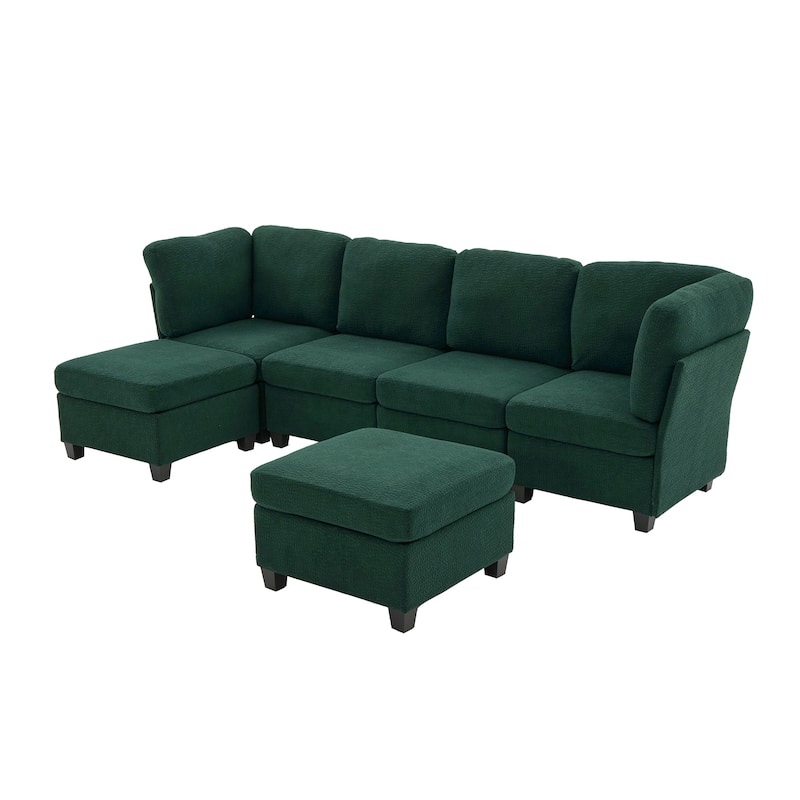 HOMEFUN 6-Seat Polyester Upholstered U-Shaped Modular Storage Sleeper Sectional Sofa with Storage Ottoman