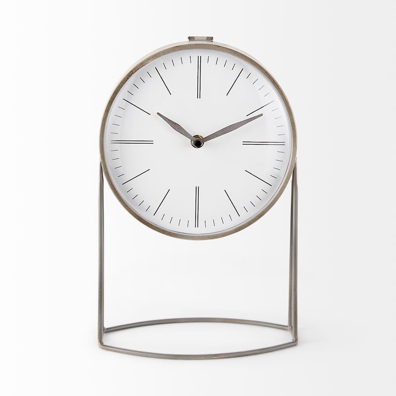 Aurus Matte Grey Metal Table Clock - 7.8"W x 4.7"D x 12.4"H