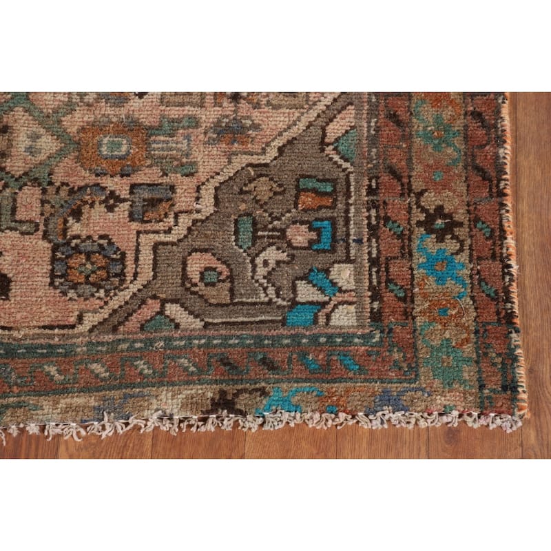 Distressed Hamedan Persian Vintage Runner Rug Handmade Wool Carpet - 3'4" x 9'8"
