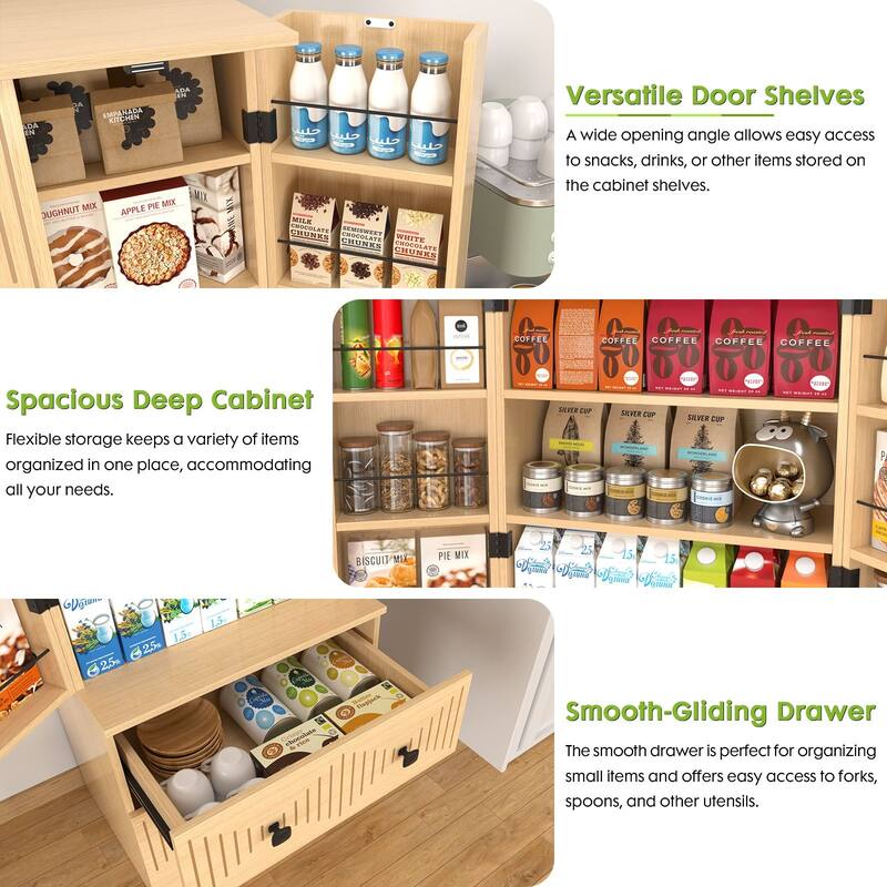 Gymojoy Farmhouse Pantry Cabinet with Drawer & Shelves, Kitchen Storage Cupboard for Dining Room, Living Room, Bathroom