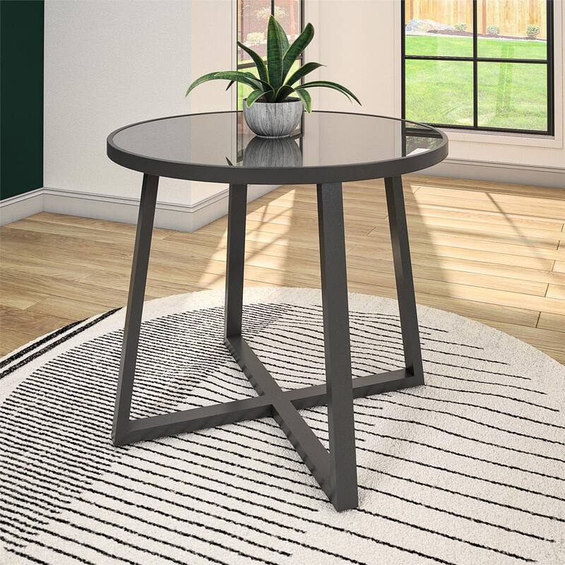 COSCO 35" Round Indoor/Outdoor Glass Top Dining Table