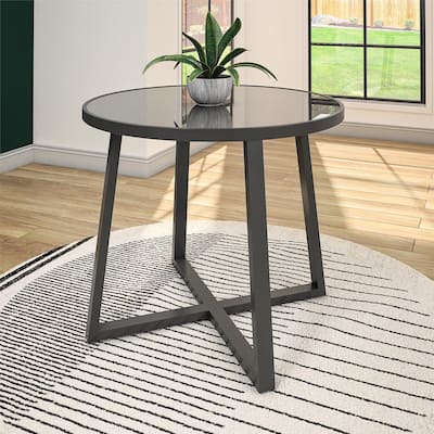 COSCO 35" Round Indoor/Outdoor Glass Top Dining Table