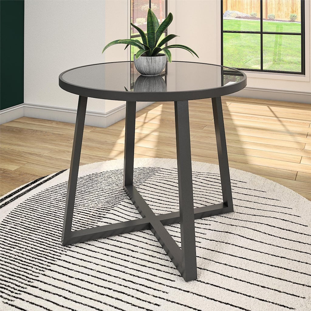 COSCO 35" Round Indoor/Outdoor Glass Top Dining Table