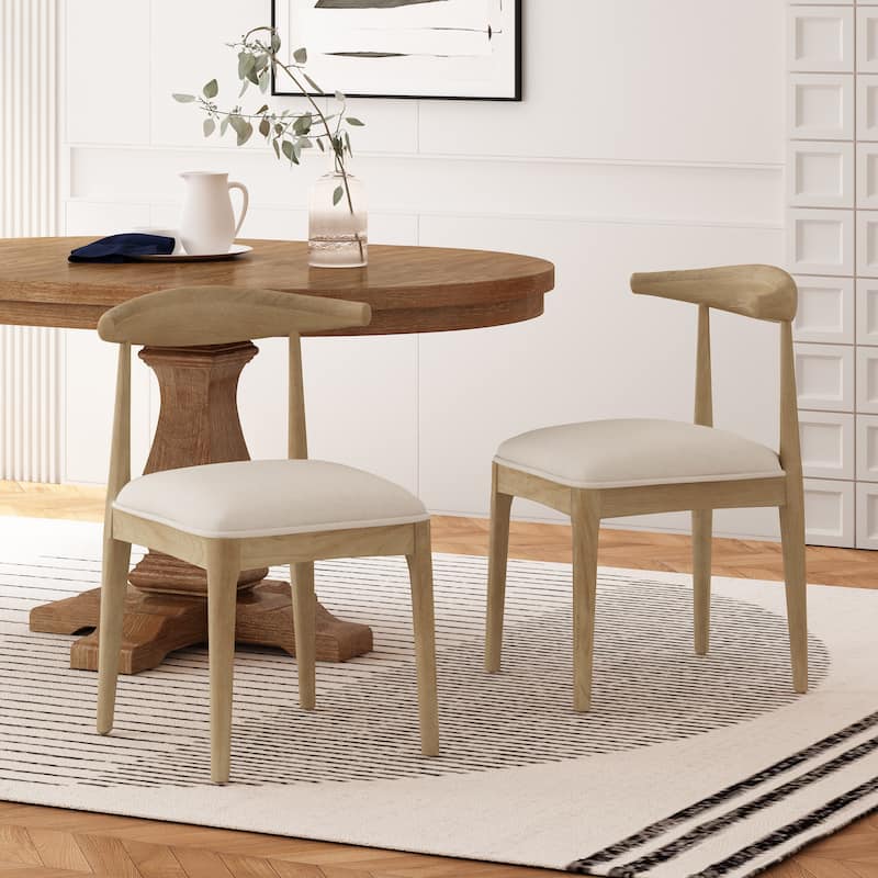 Cortina Fabric and Rubberwood Dining Chairs (Set of 2) by Christopher Knight Home - Beige/Light Ash/Fabric